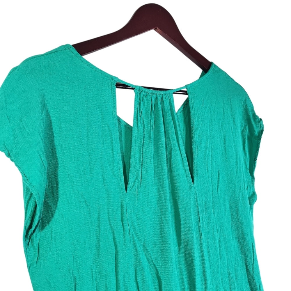 Skies Are Blue Gena Cut Out Detail Top Teal Green Blouse XL V-Neck Cap Sleeve - Picture 4 of 11